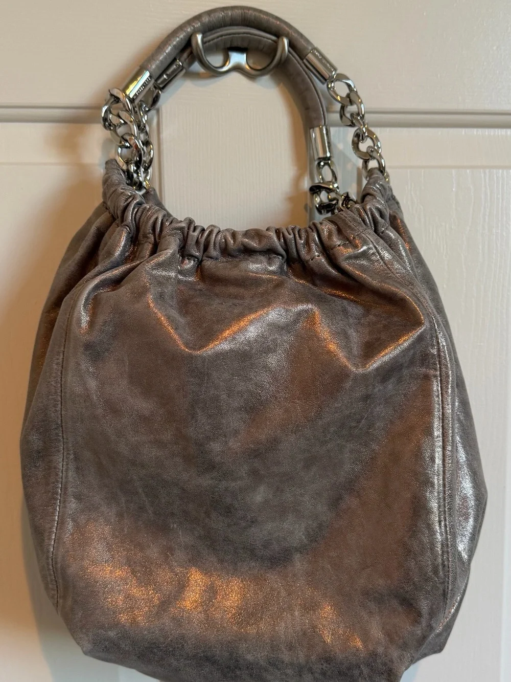 NWOT Vintage Michael Kors Hobo Bag in Metallic Leather & Chunky Silver Hardware
